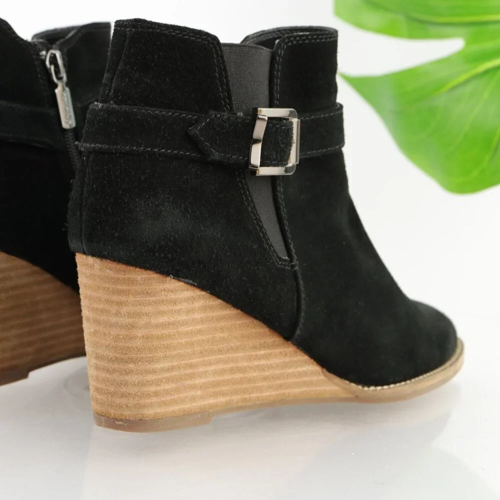 Blondo Womens Natalia Boots Size 9.5 M Waterproof Black Suede Booties Wedge Heel